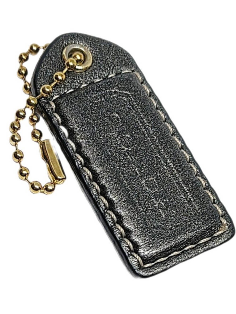 🖤Y2K 2" Med Coach Metallic Dark Gunmetal Leather Hangtag Bag Fob Keychain Charm